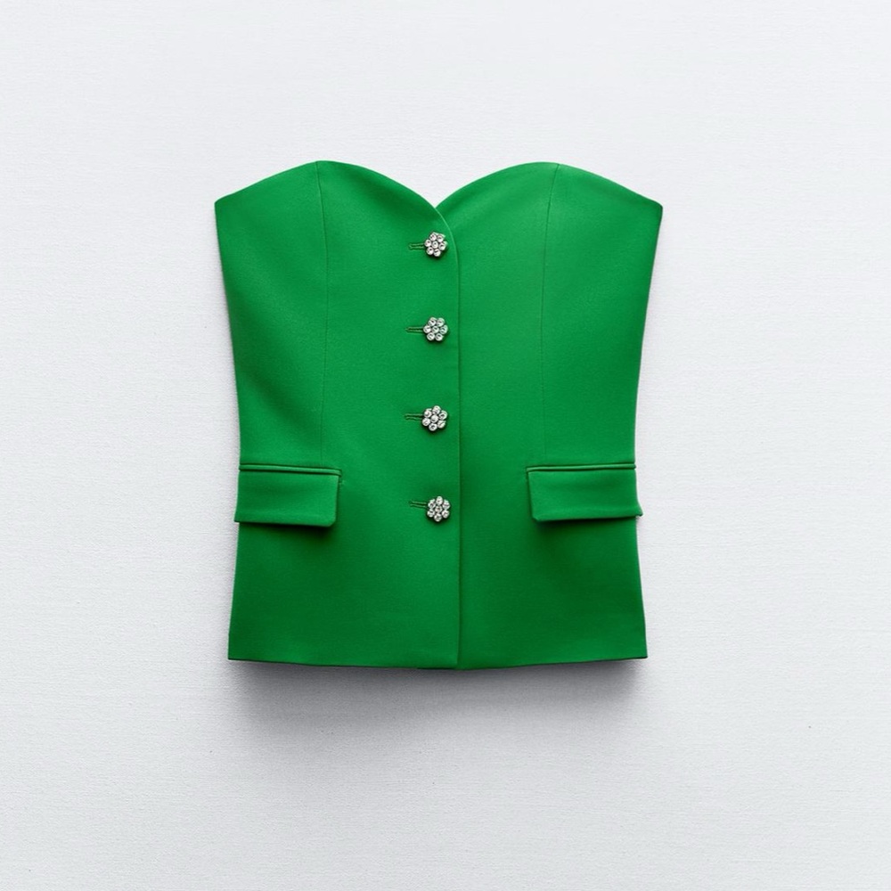 Jewel Flower Button Bustier Top